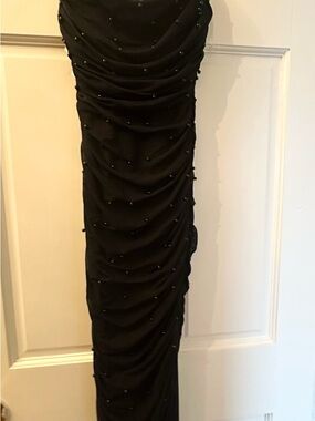Black Ruched Beaded Evening Dress - Unbranded